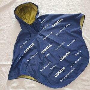 Blue and Yellow Hooded Rain Poncho